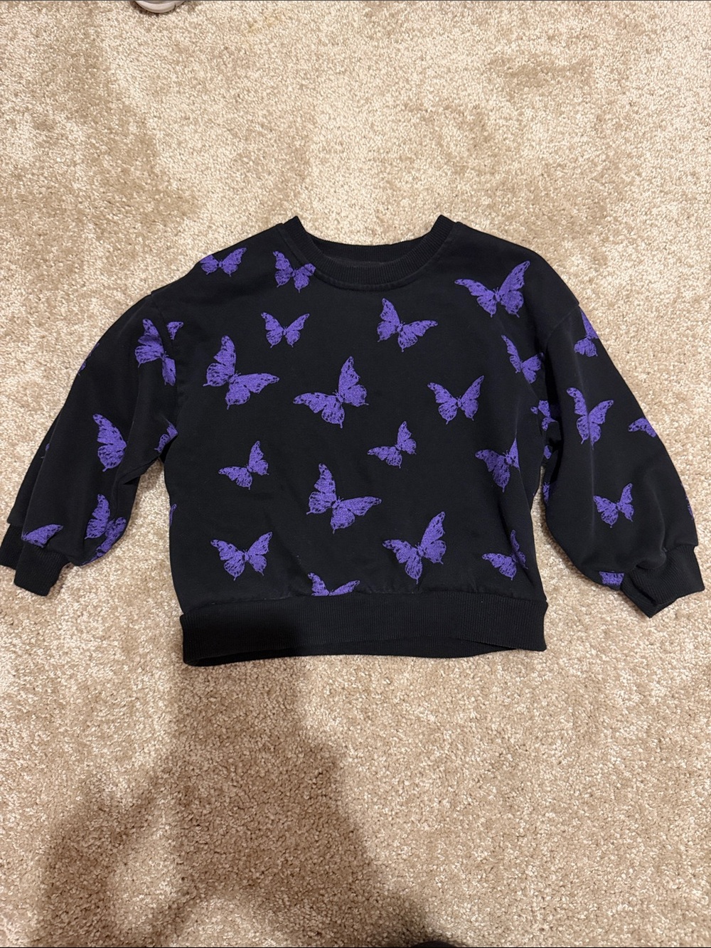 Girls Black Sweatshirt with Purple Butterfly Print